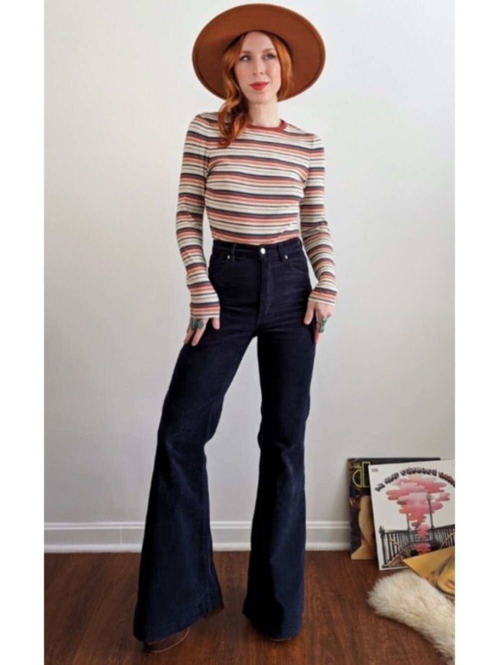 NEW Rollas East Coast Flare Jeans Navy Corduroy High-Rise 30 Casual Fall